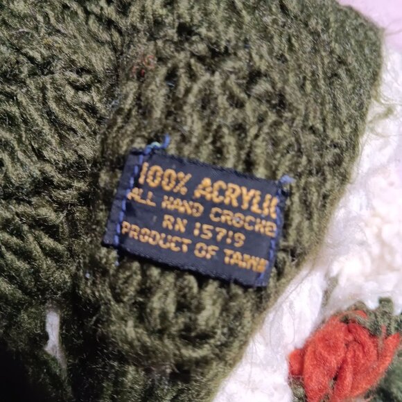 Vintage 1970s Womens 7 foot  KNIT GROOVY BOHO HIPPY LONG Neck Scarf Olive /Green - Picture 6 of 6